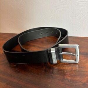 Fossil Mens Black Genuine Leather Belt Silver Buckle Size 40 MB309900140